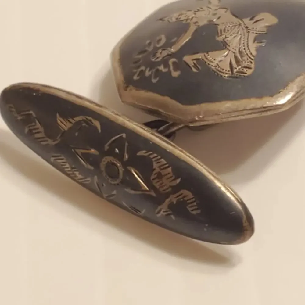 Vintage Sterling Silver Siam lady Dancing Dancer Cufflinks by Niello